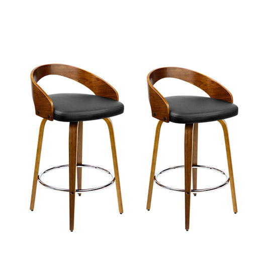 Artiss Set of 2 Walnut Wood Bar Stools - Black and Brown