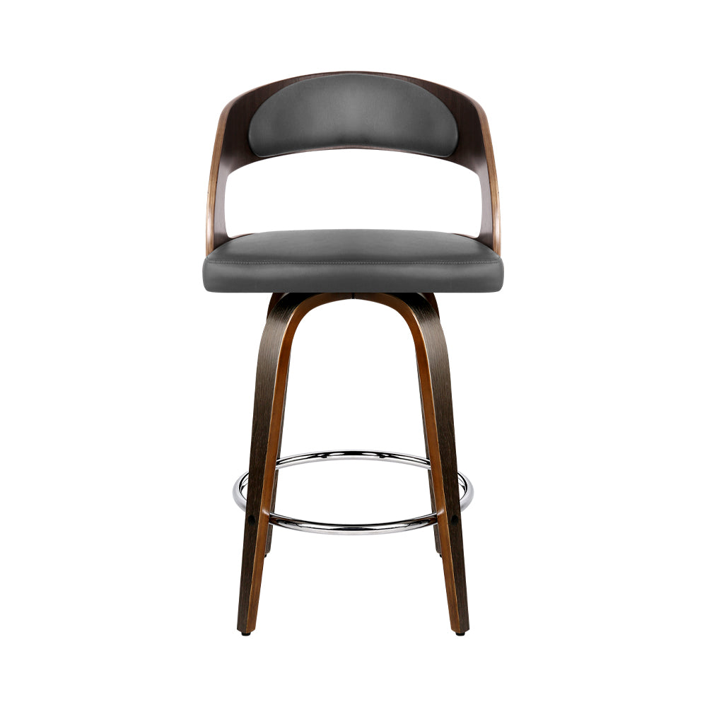 Artiss Set of 2 Walnut Wooden PU Leather Bar Stools - Grey and Walnut