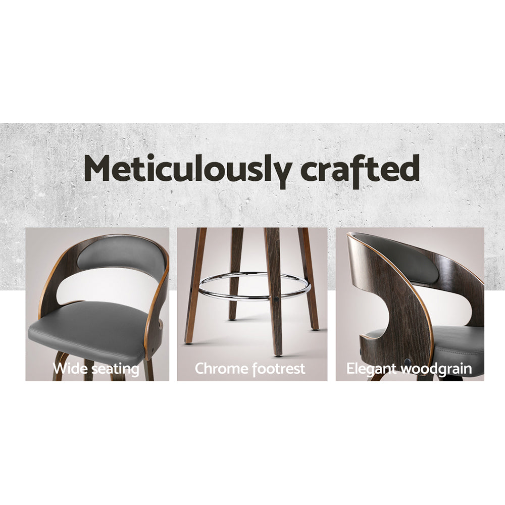 Artiss Set of 2 Walnut Wooden PU Leather Bar Stools - Grey and Walnut