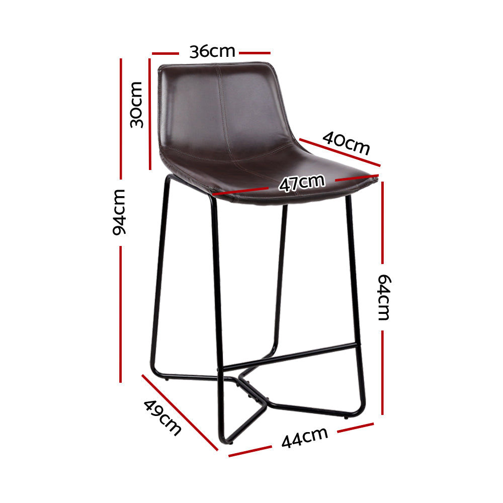 Artiss Set of 2 PU Leather Metal Bar Stools - Brown and Black