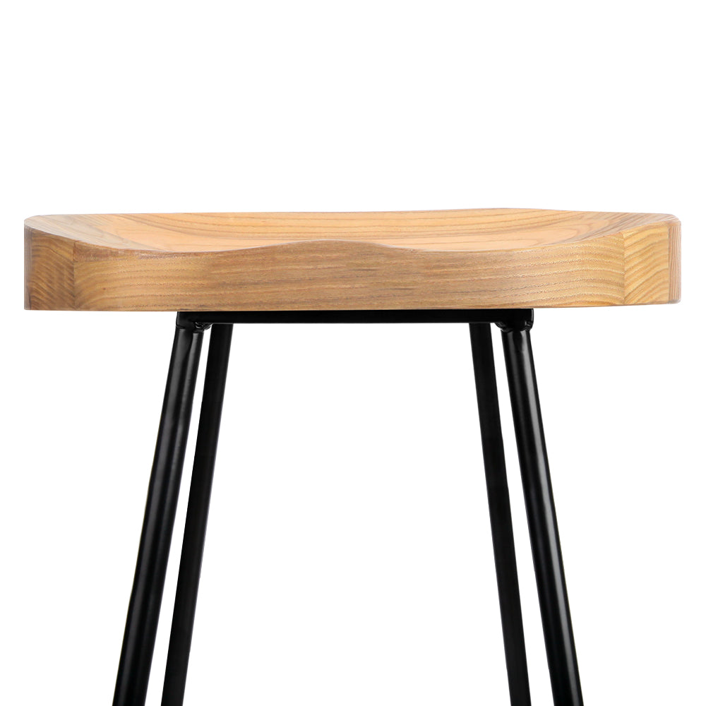 Artiss Set of 2 Elm Wood Backless Bar Stools 75cm - Black and Light Natural