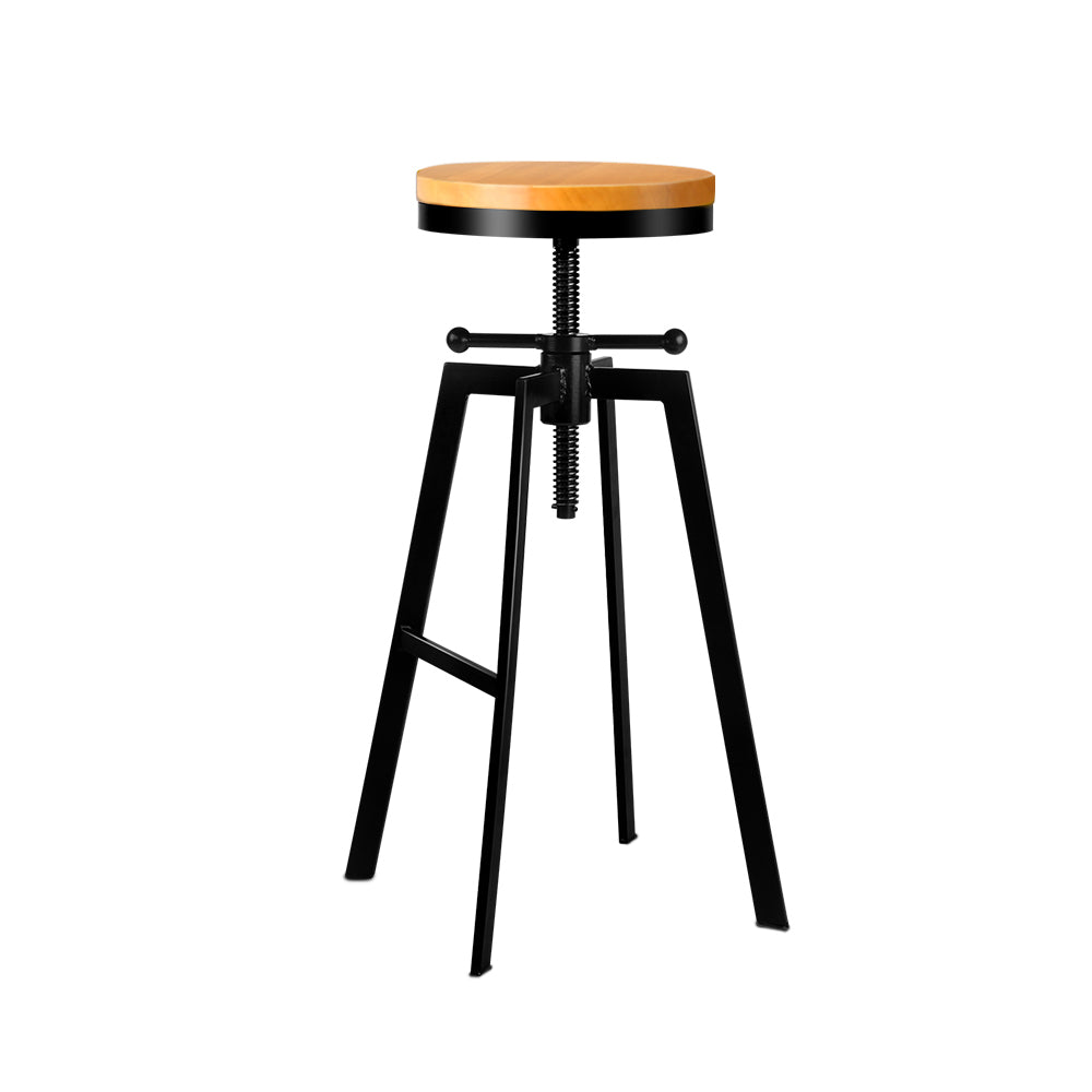 Artiss Adjustable Height Swivel Bar Stool - Black and Wood