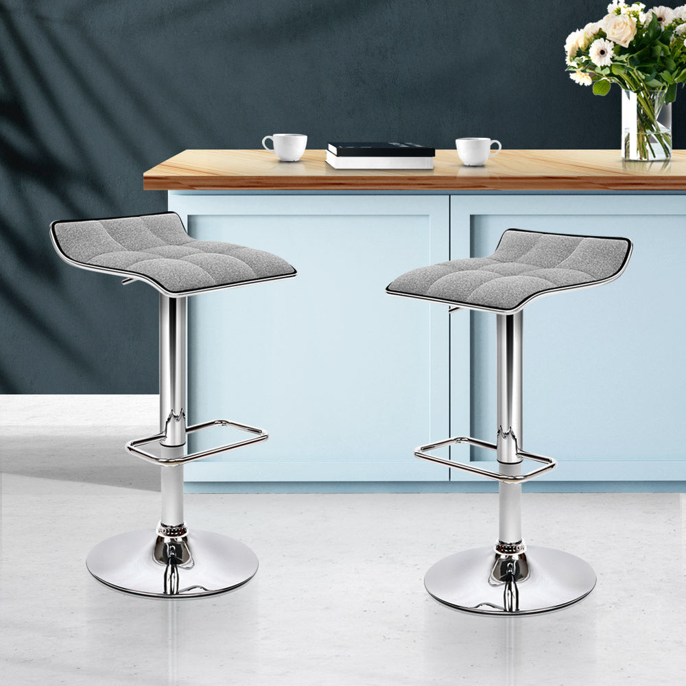 Artiss Set of 2 Fabric Bar Stools Swivel Bar Stools- Grey Chrome