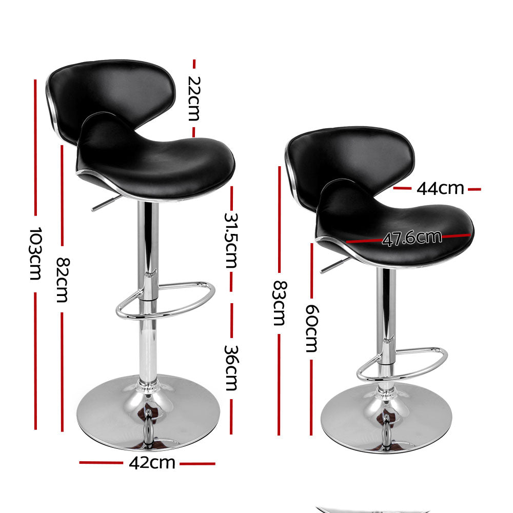 Artiss Set of 2 Bar Stools PU Leather Gas Lift - Black