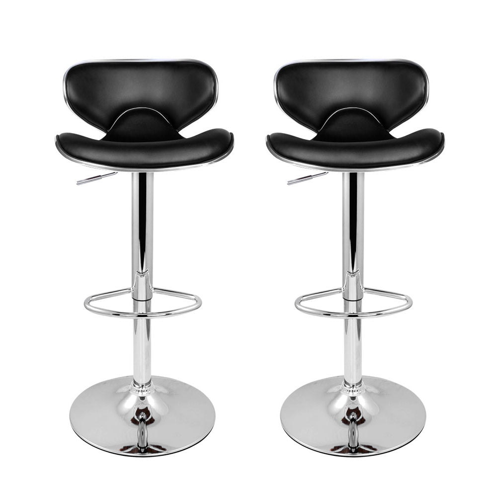 Artiss Set of 2 Bar Stools PU Leather Gas Lift - Black