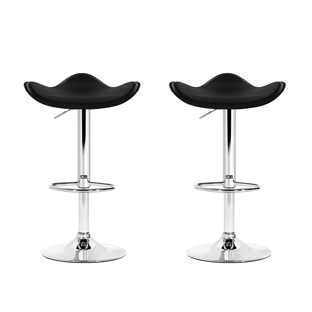 Artiss Set of 2 Gas Lift Bar Stools PU Leather - Black and Chrome