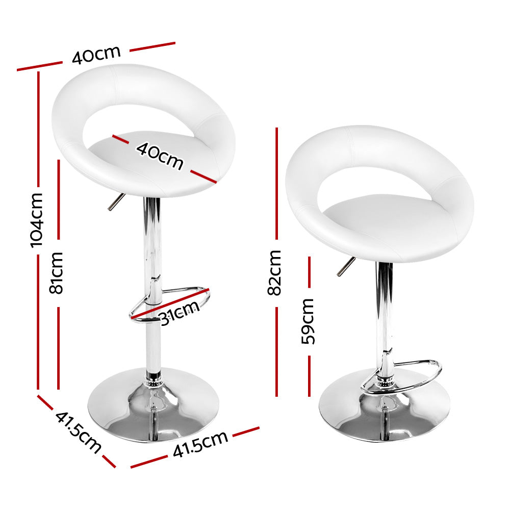 Artiss Set of 2 PU Leather Gas Lift Bar Stools - Chrome and White