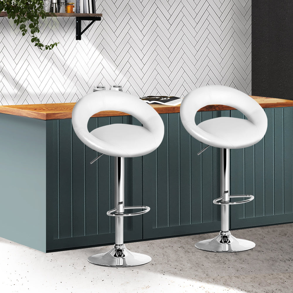 Artiss Set of 2 PU Leather Gas Lift Bar Stools - Chrome and White