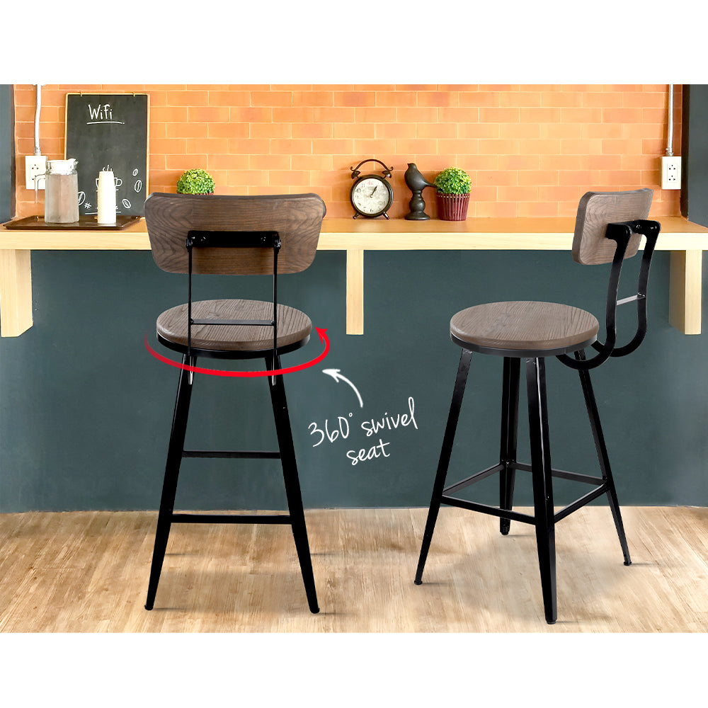 Artiss Industrial Style Swivel Bar Stool 76cm - Black