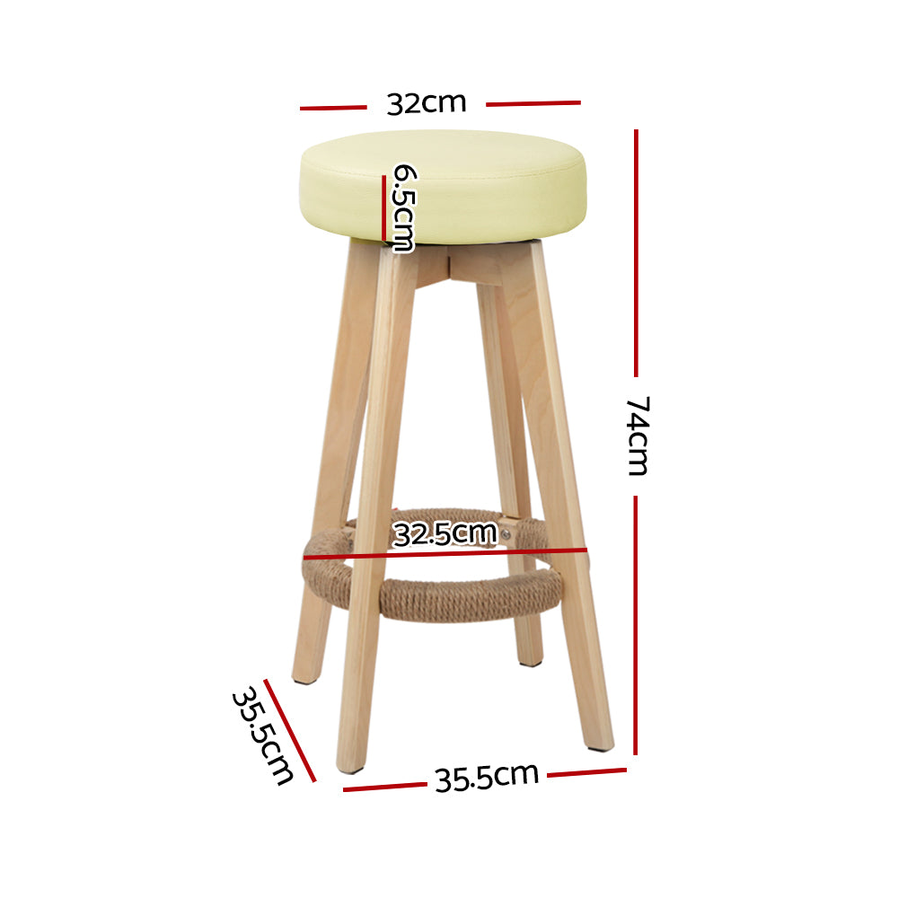 Artiss Set of 2 Bar Stools Wood Swivel PU Leather - Cream