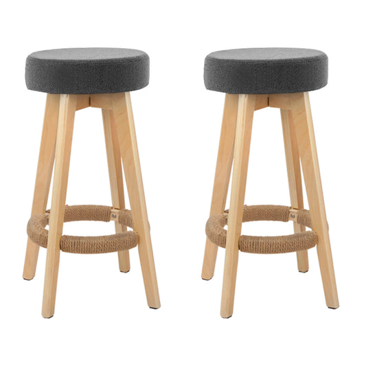 Artiss Set of 2 Bar Stools Wood Swivel Fabric - Grey