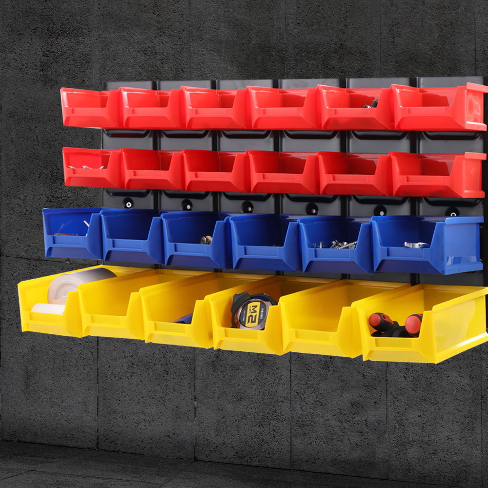 24 Bin Wall Mounted Rack Storage Tools Steel Board Organiser Work Bench Garage