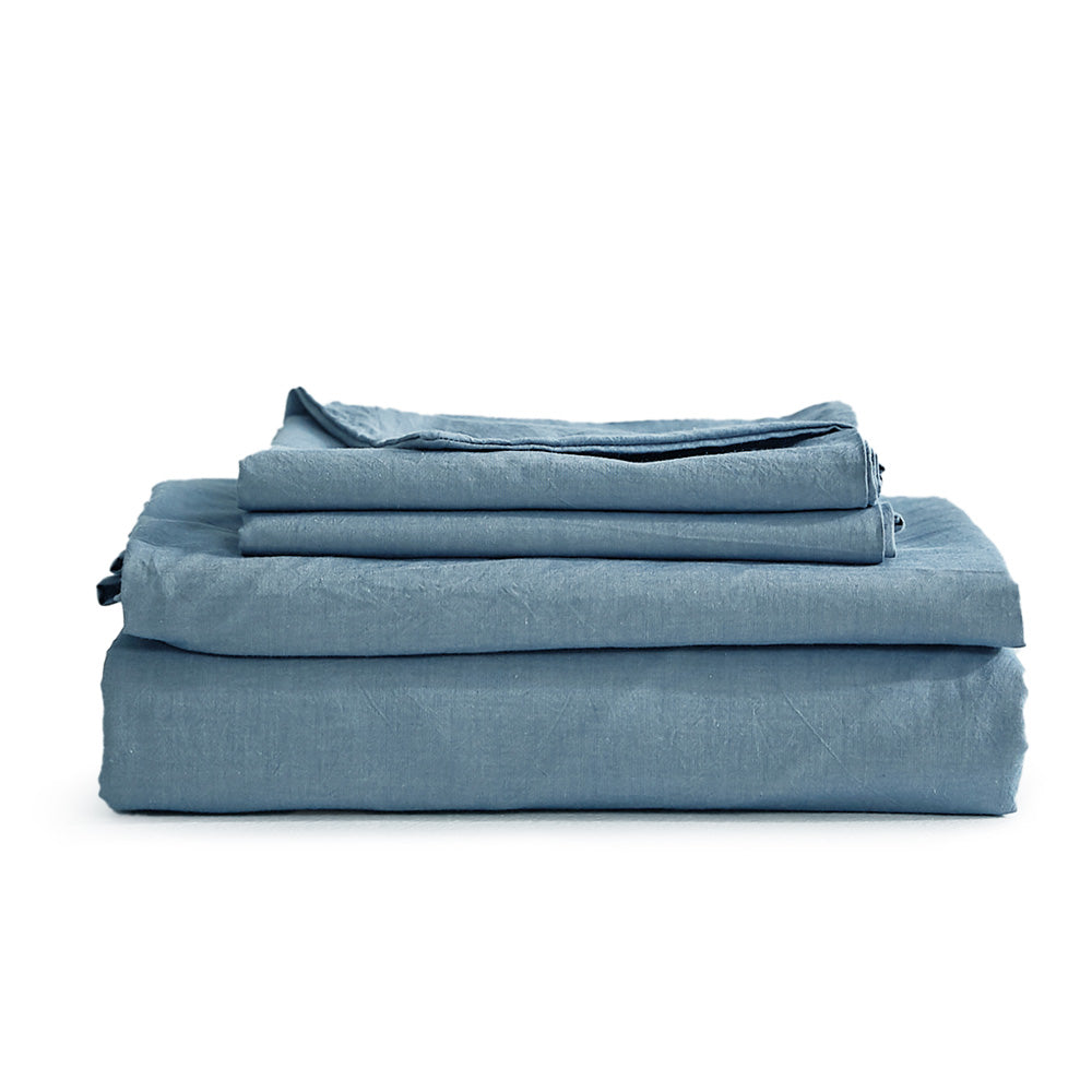 Cosy Club Washed Cotton Sheet Set Blue Double