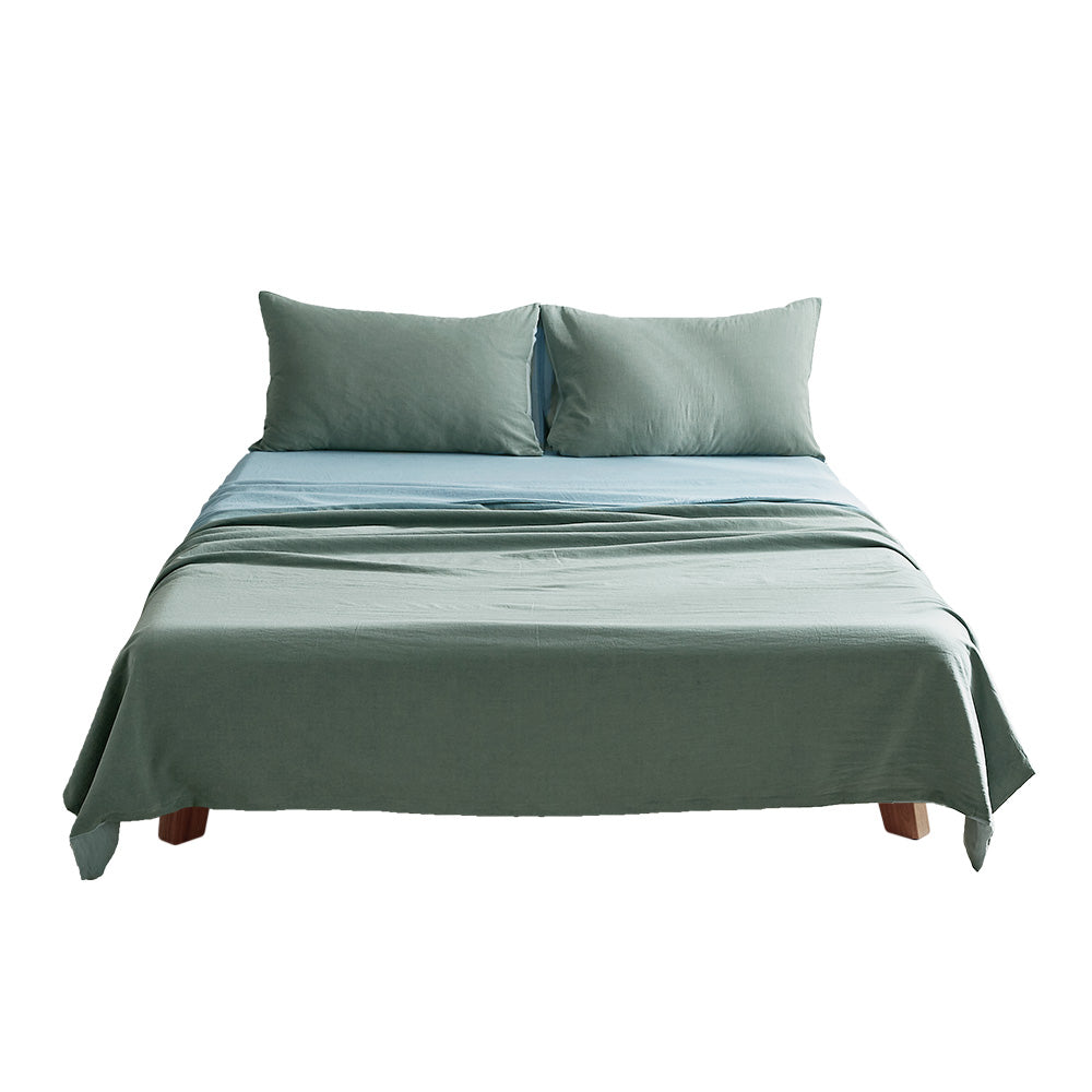 Cosy Club Washed Cotton Sheet Set Green Blue Double