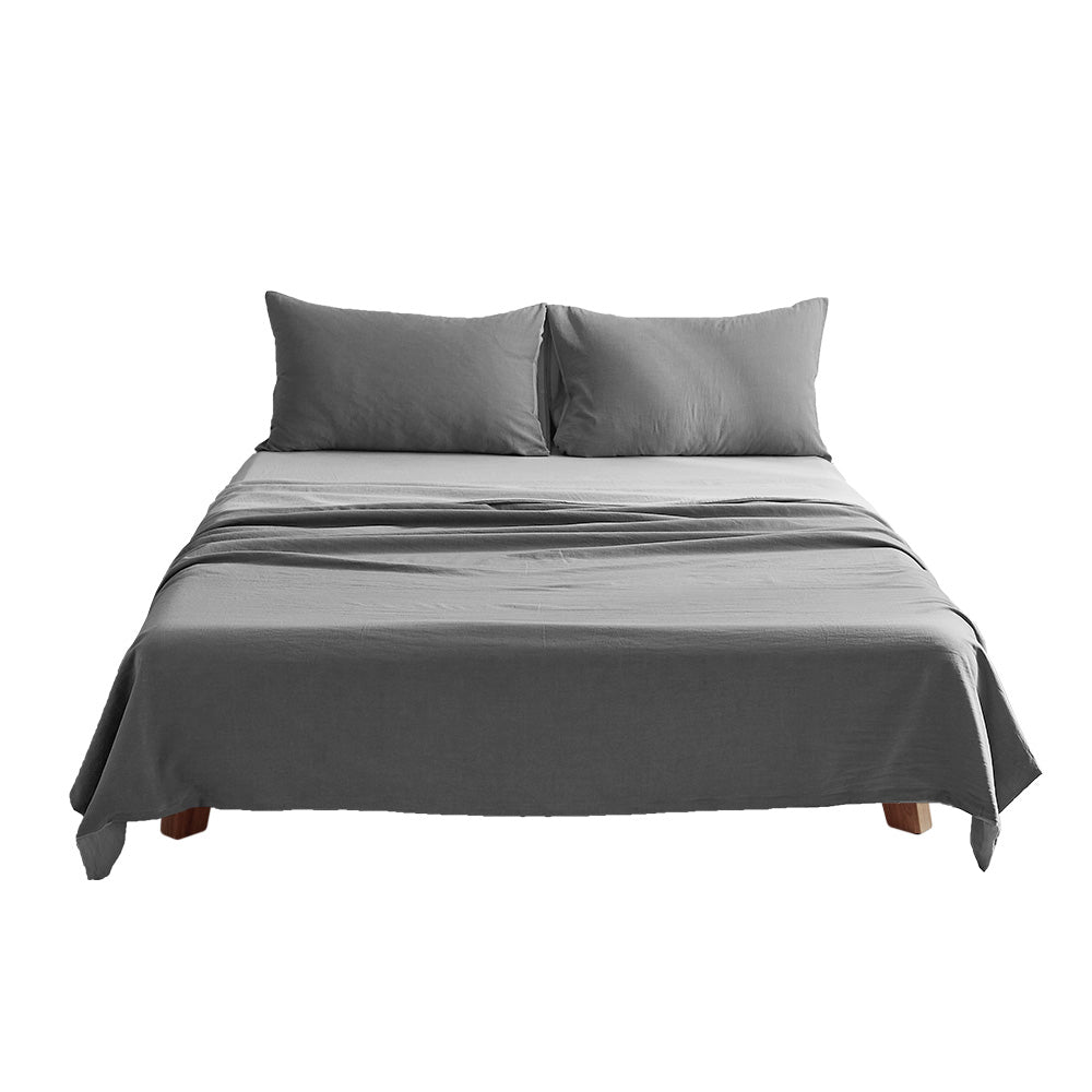 Cosy Club Washed Cotton Sheet Set Grey Dual King