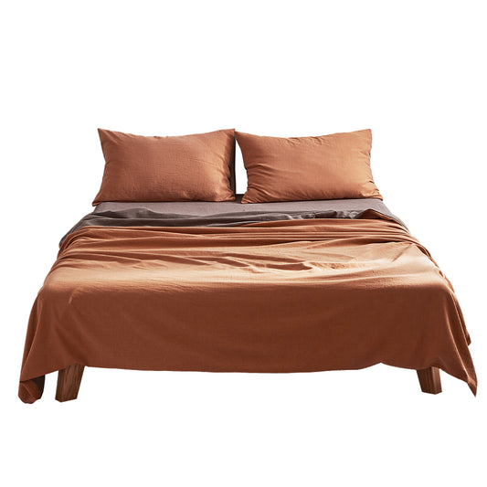 Cosy Club Sheet Set Cotton Sheets King Orange Brown