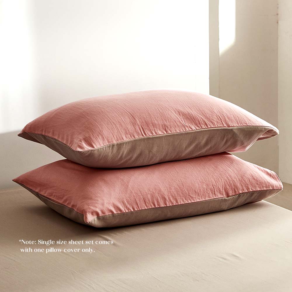 Cosy Club Washed Cotton Sheet Set Pink Brown King