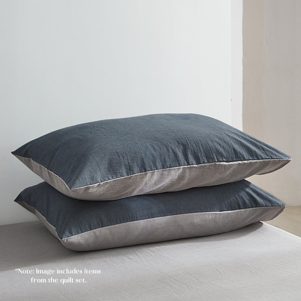 Cosy Club Sheet Set Cotton Sheets Queen Blue Dark Grey