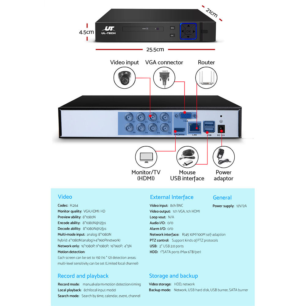 UL-tech CCTV Camera Home Security System 8CH DVR 1080P IP 8 Dome Cameras Long Range