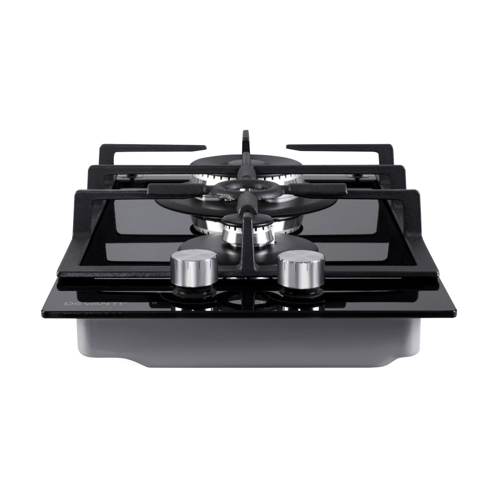 Devanti Gas Cooktop 30cm Gas Stove Cooker 2 Burner Cook Top Konbs NG LPG Black