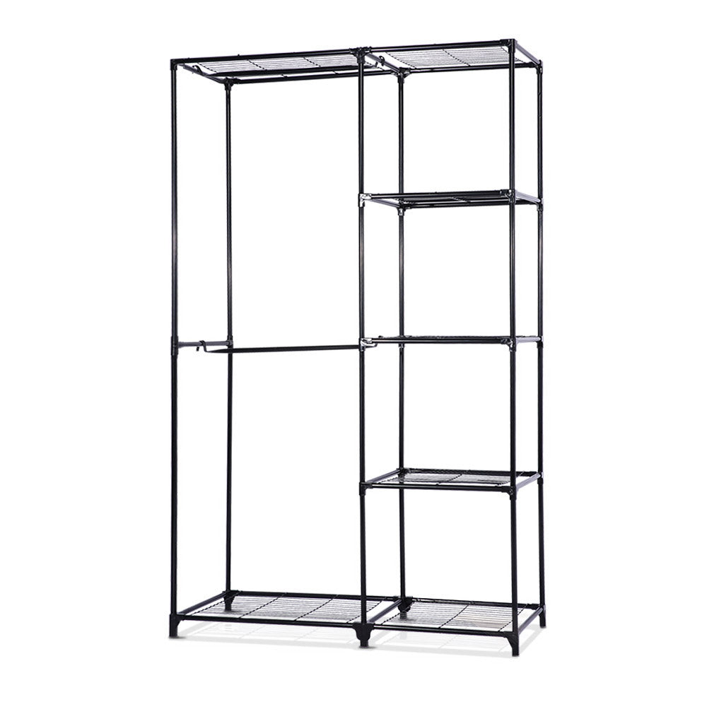 Portable Closet Organizer Storage Clothes Hanger Rail Garment Shelf Rack Black