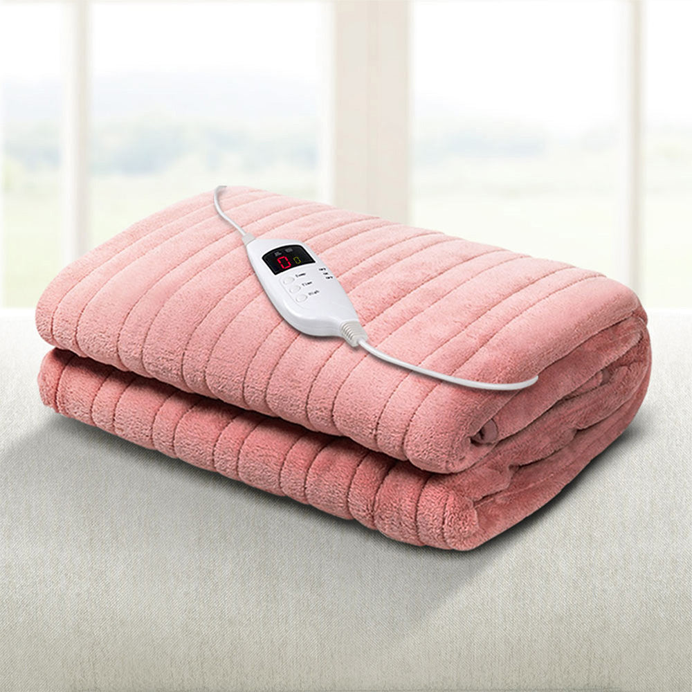 Giselle Bedding Heated Electric Throw Rug Fleece Sunggle Blanket Washable Pink