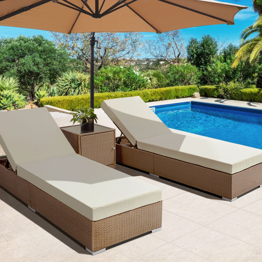 Gardeon 3 Piece Outdoor Wicker Lounge Set - Brown