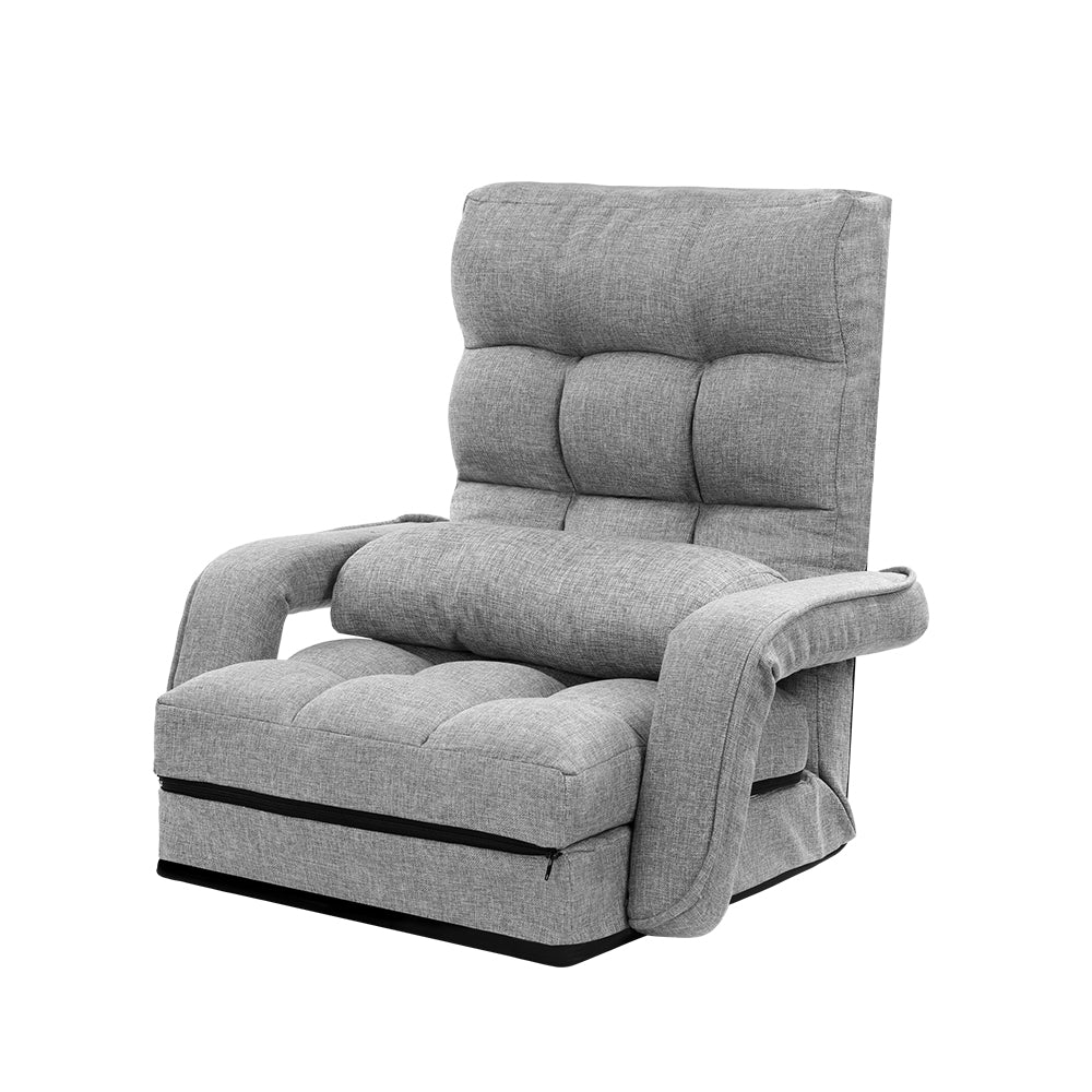 Artiss Lounge Sofa Armchair Floor Recliner Chaise Linen Light Grey