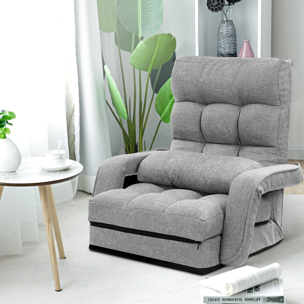 Artiss Lounge Sofa Armchair Floor Recliner Chaise Linen Light Grey