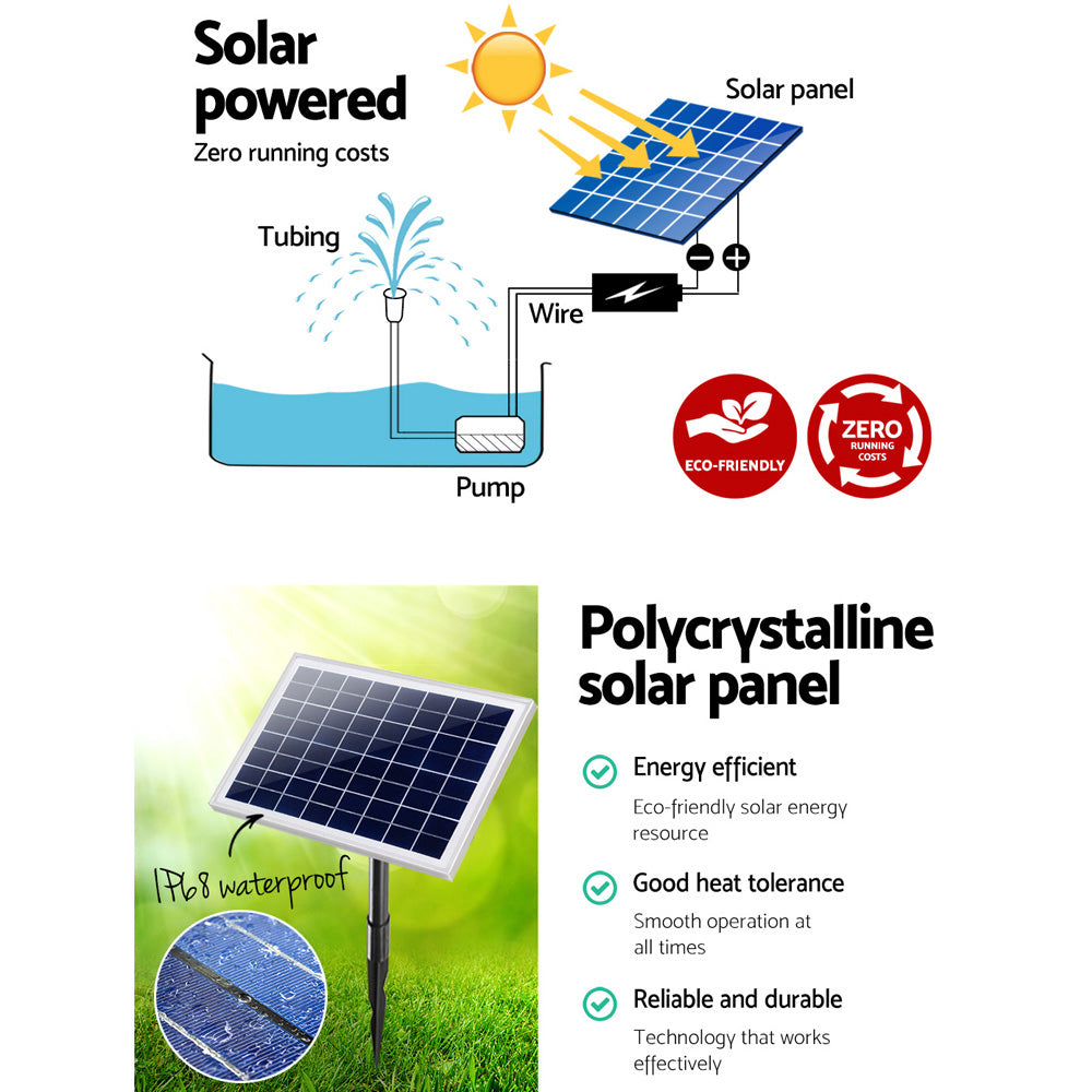 Gardeon Solar Pond Pump Battery Powered Outdoor LED Light Submersible Filter