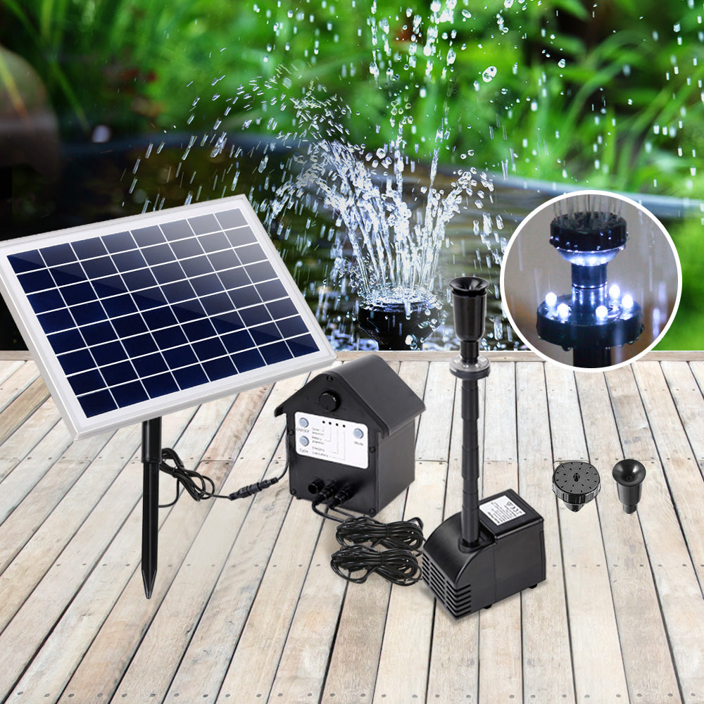 Gardeon Solar Pond Pump Battery Powered Outdoor LED Light Submersible Filter