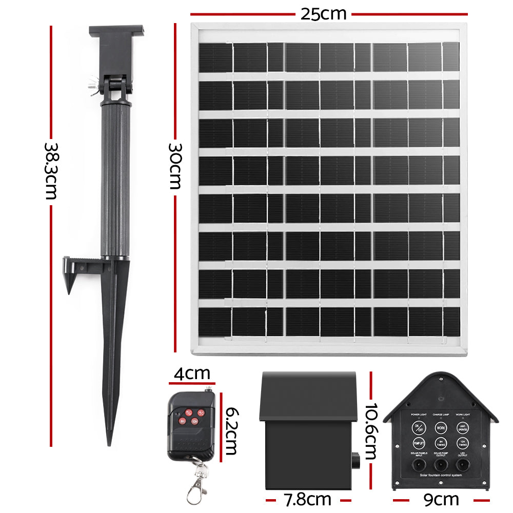 Solar Pond Pump with Battery Garden Water Fountains Panel Kit LED Light 5 FT