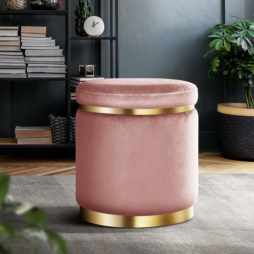 Artiss Round Velvet Foot Stool Ottoman Foot Rest Pouffe Padded Seat Pouf Pink