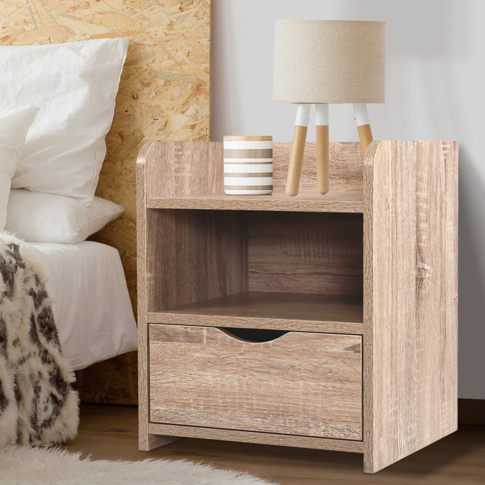 Artiss Bedside Tables Storage Drawer Side Table Bedroom Furniture Nightstand Shelf Unit Oak