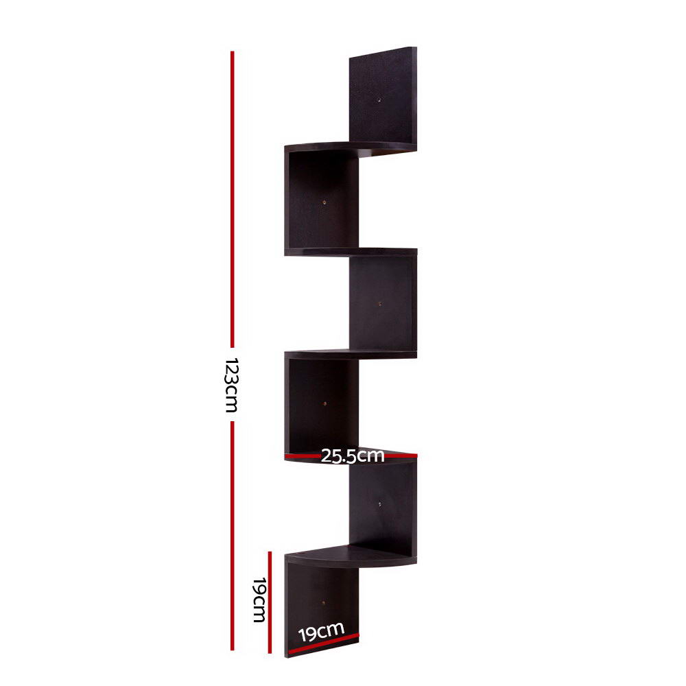 Artiss 5 Tier Corner Wall Floating Shelf Mount Display Bookshelf Rack Brown