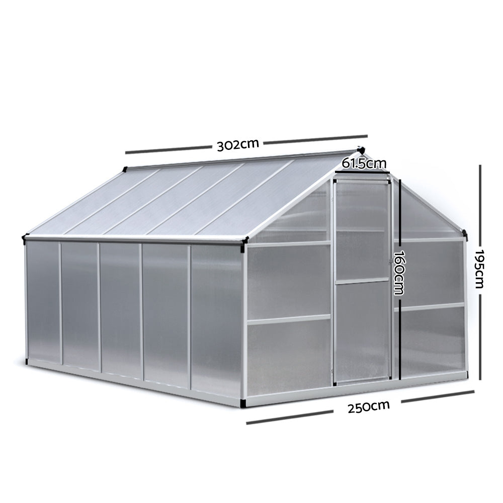 Greenfingers Greenhouse Aluminium Green House Garden Shed Greenhouses 3.02x2.5M