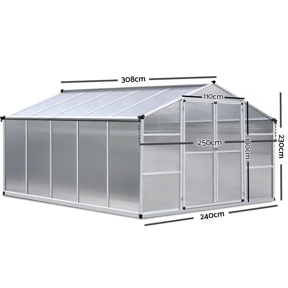 Greenfingers Greenhouse Aluminium Green House Garden Shed Greenhouses 3.08x2.5M