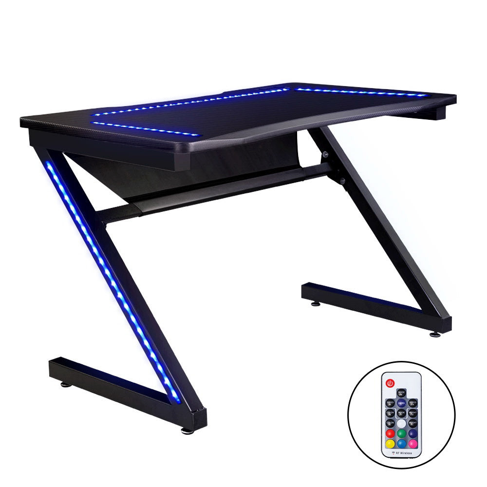 Artiss Gaming Desk Home Office Computer Carbon Fiber Style LED Racer Table