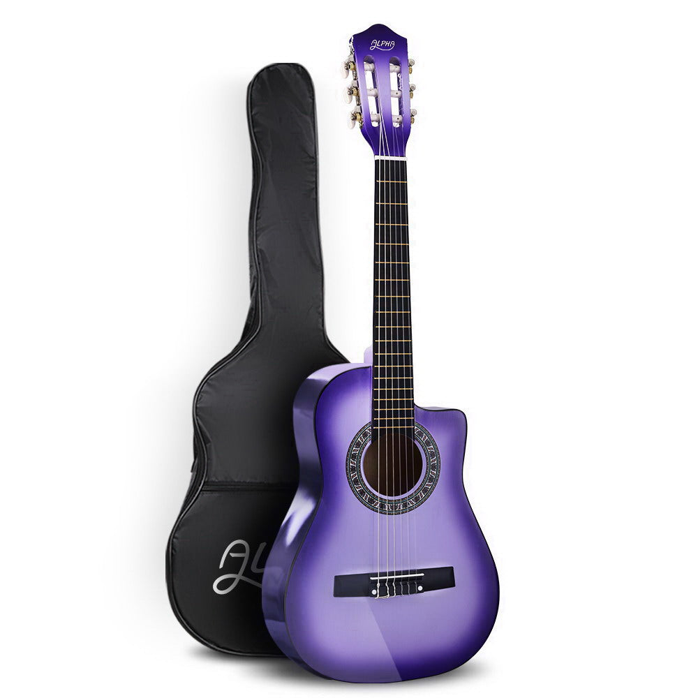 Alpha 34" Inch Guitar Classical Acoustic Cutaway Wooden Ideal Kids Gift Children 1/2 Size Purple