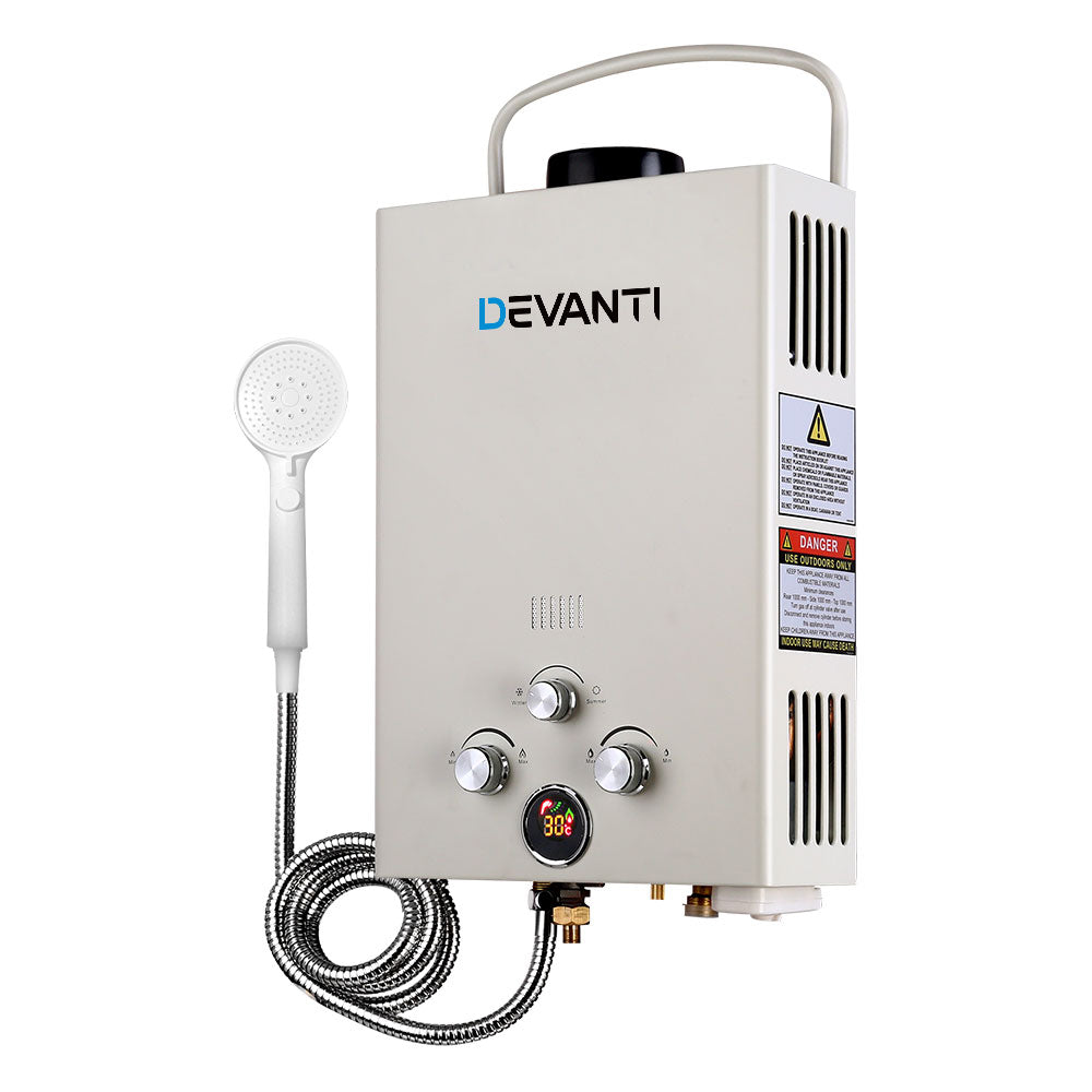 Devanti Portable Gas Water Heater 8LPM Outdoor Camping Shower Grey