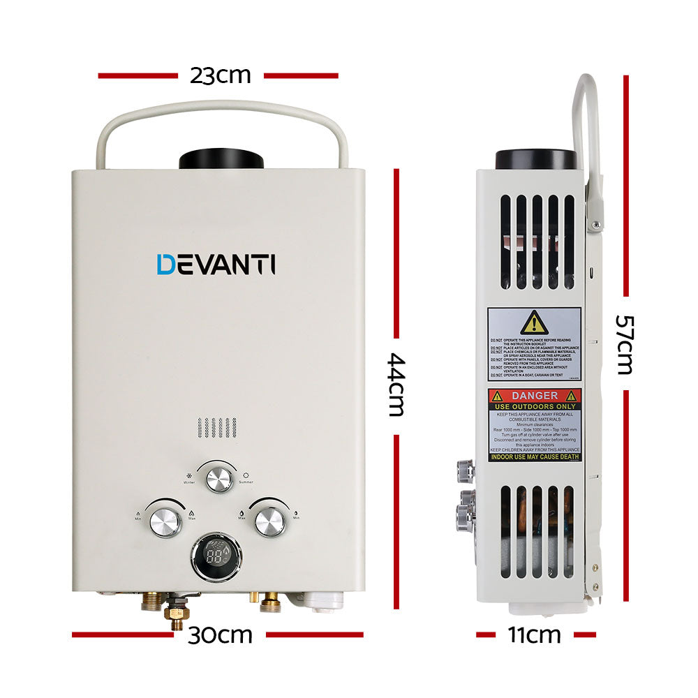 Devanti Portable Gas Water Heater 8LPM Outdoor Camping Shower Grey