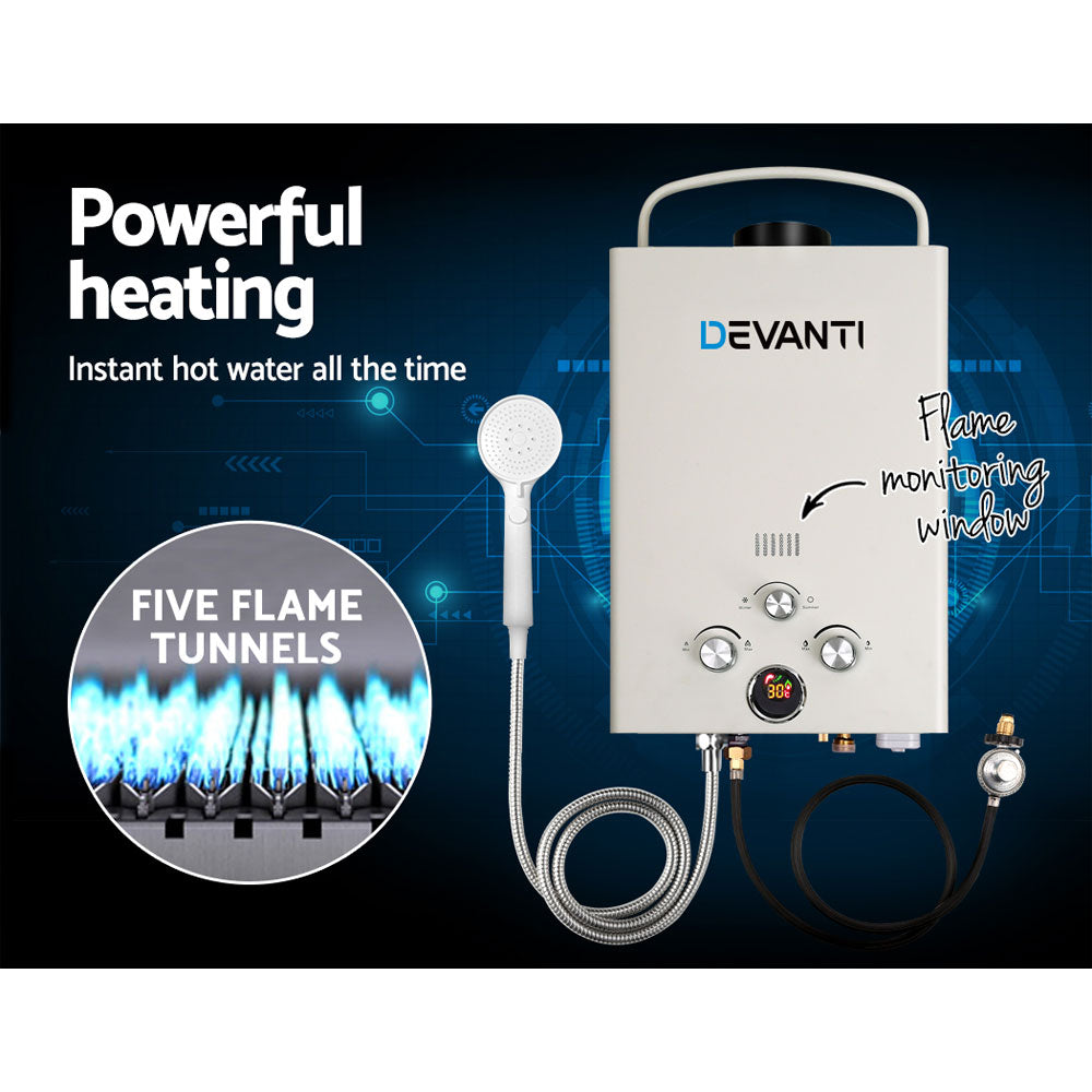 Devanti Portable Gas Water Heater 8LPM Outdoor Camping Shower Grey