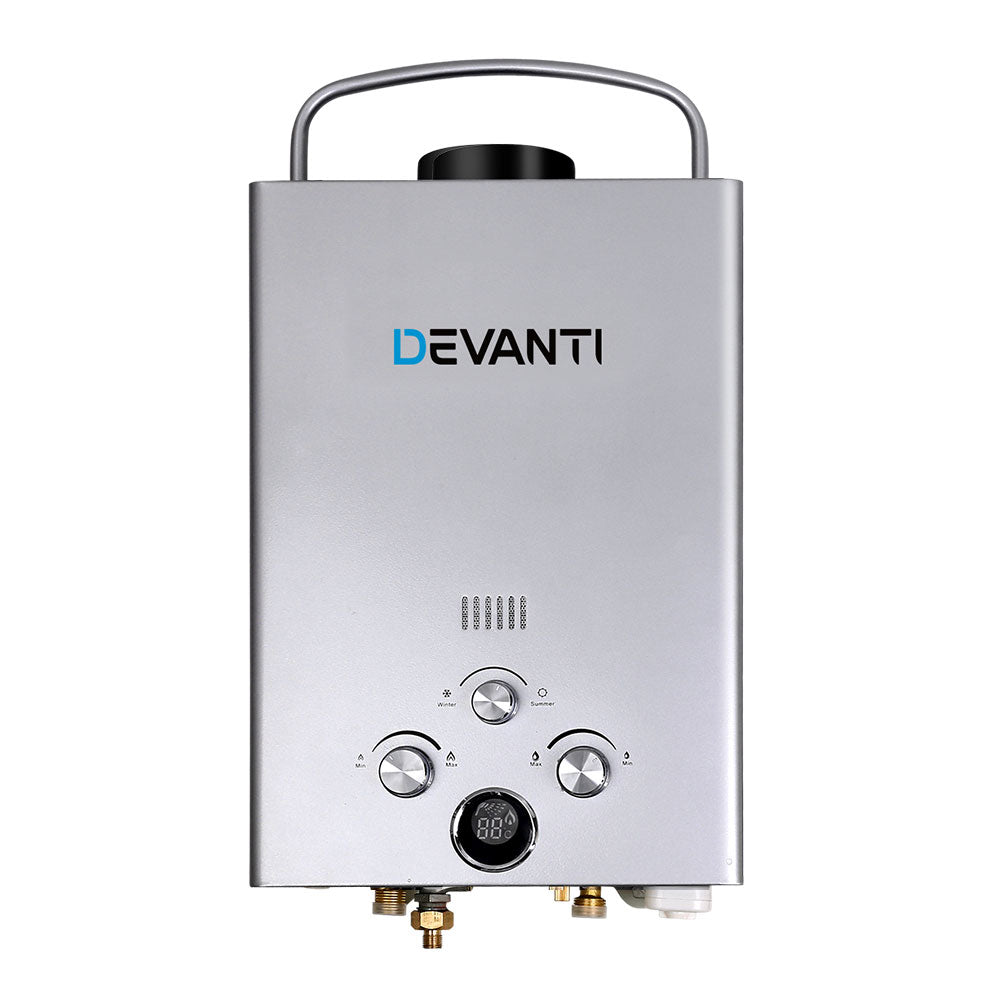 Devanti Outdoor Gas Water Heater Portable Camping Shower 12V Pump Silver