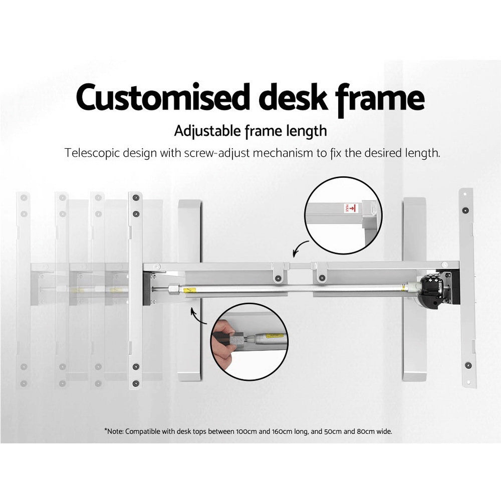 Electric Motorised Height Adjustable Standing Desk - White Frame with 140cm Natural Oak Top