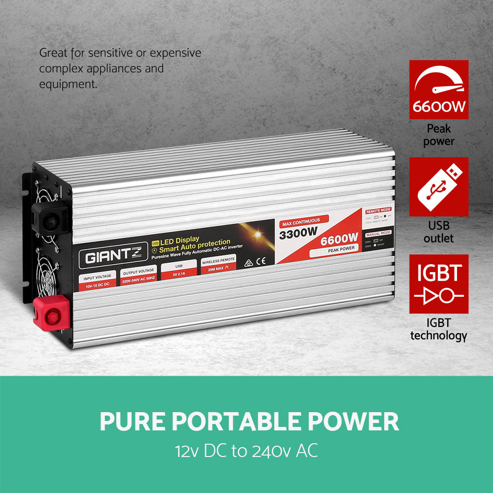 Giantz 3300W Puresine Wave DC-AC Power Inverter