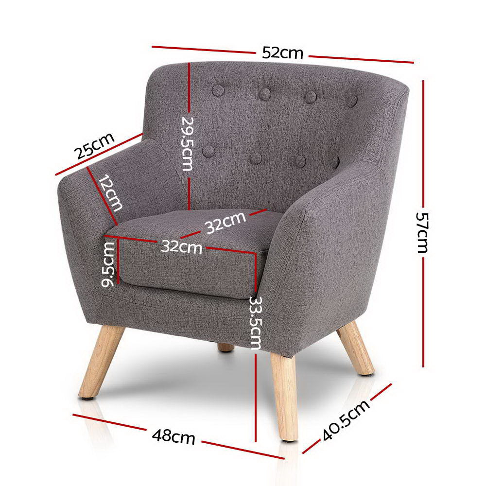 Keezi Kids Sofa Armchair Grey Linen Lounge Nordic French Couch Children Room