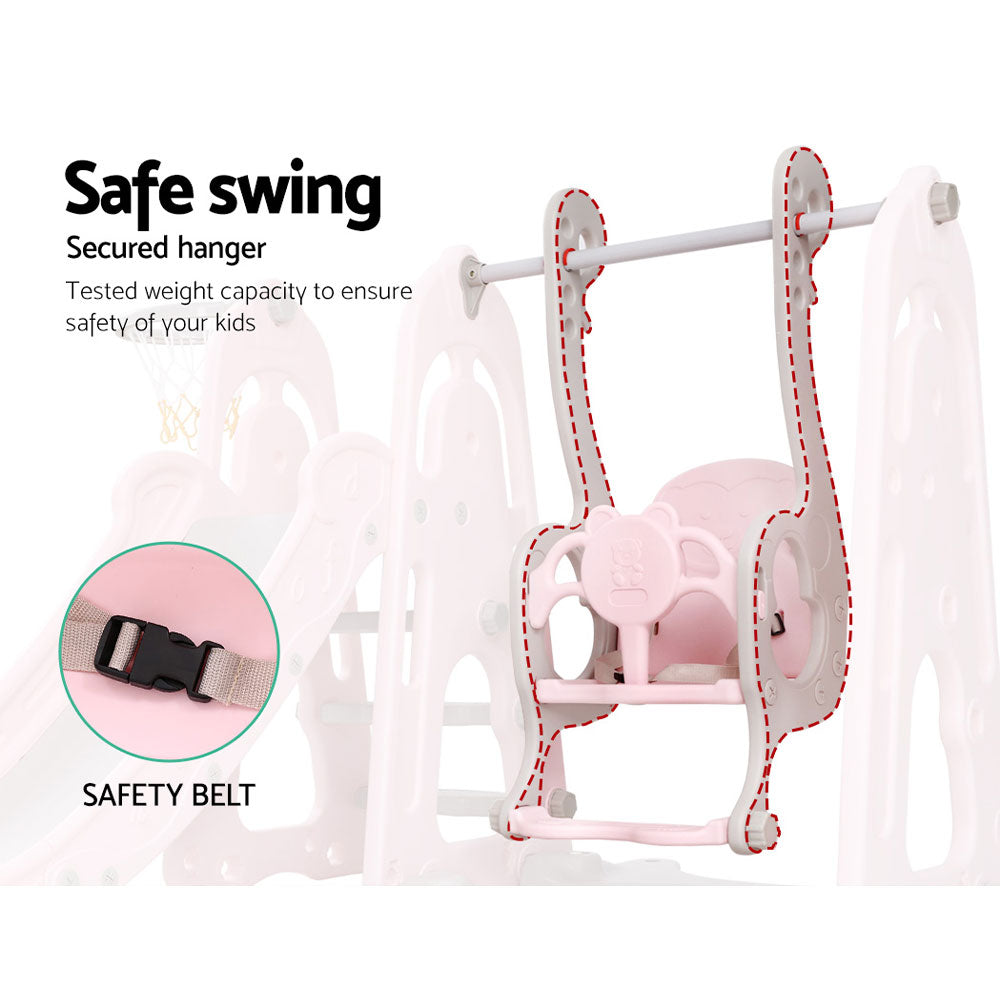 Keezi Kids Slide Swing Outdoor Playground Basketball Hoop Playset Indoor Pink