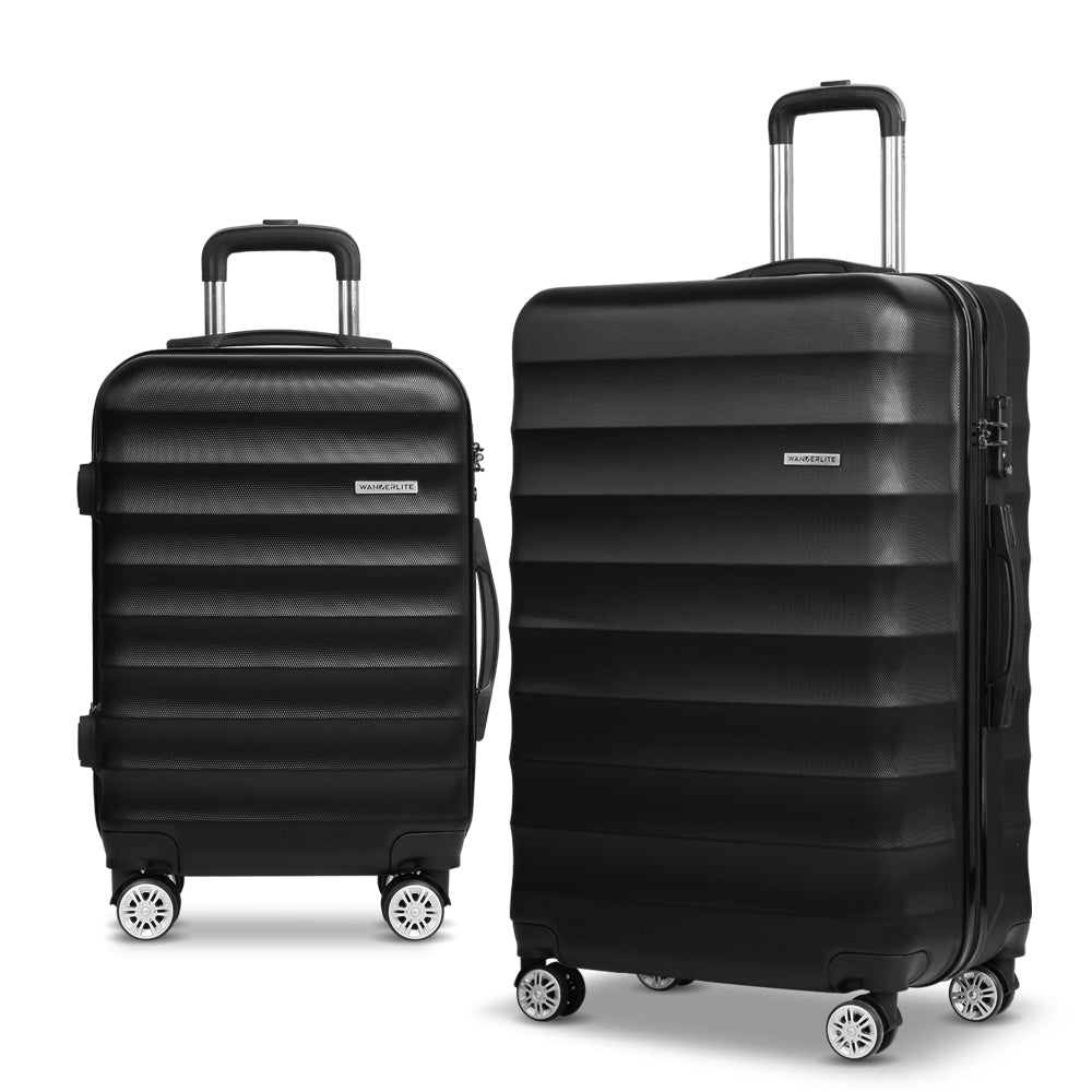 Wanderlite 2 Piece Lightweight Hard Suit Case Luggage Black