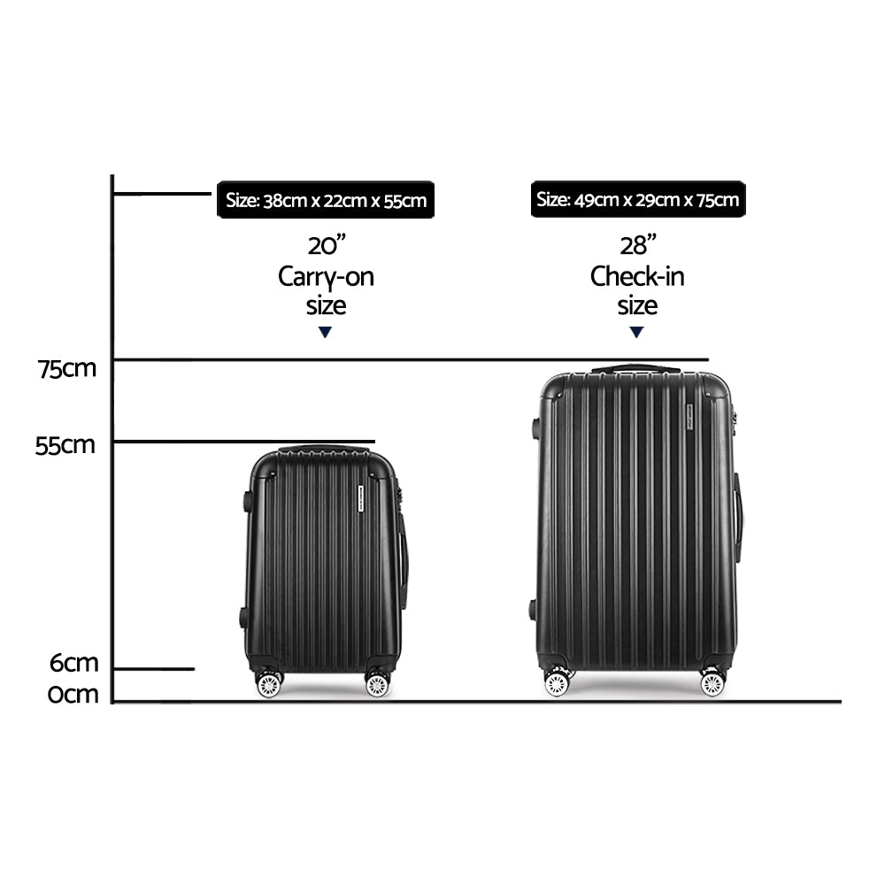 Wanderlite 2 Piece Lightweight Hard Suit Case Luggage Black