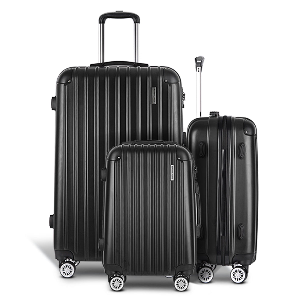 Wanderlite 3 Piece Lightweight Hard Suit Case Luggage Black